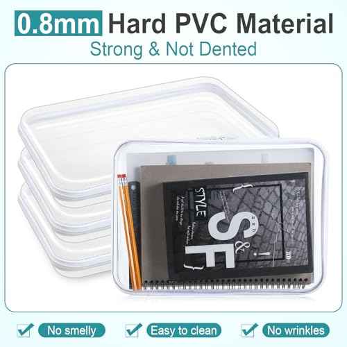Sanwuta 6 Pcs Clear Hard Zipper Case Hard Plastic Zipper Pouches Makeup Bag Pencil Pouches Transparent Cases for Snacks Plastic Storage Organizer Box for Travel(White,12.6 x 9 x 2 Inch)
