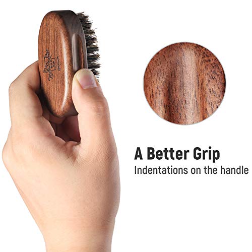 BFWood Small Travel Beard Brush - Natural Boar Bristles with Black Walnut Wood