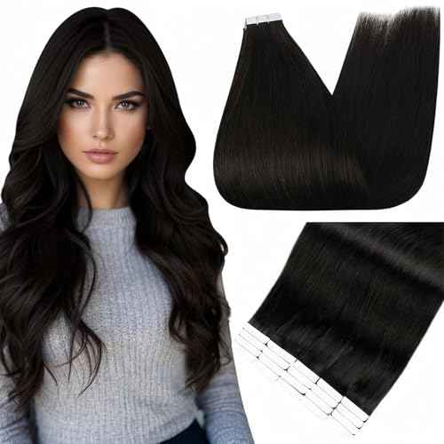 Full Shine Tape in Hair Extensions Human Hair 22 Inch Color 1B Natural Black Invisible Double Sided Remy Human Hair Tape in Extensions 100 Grams Straight Seamless Skin Weft Extensions 40PCS