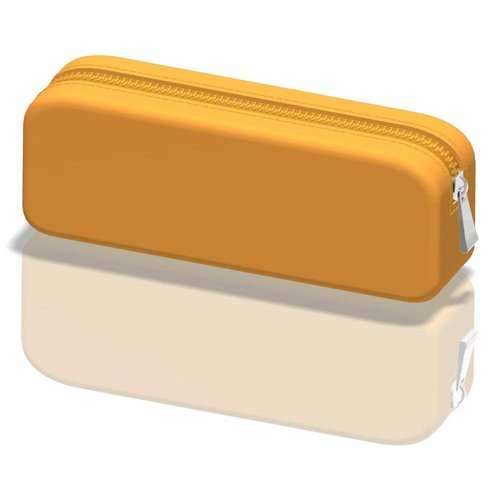 Travel Makeup Brush Holder, Silicone Makeup Bag with Zipper Pouch Holder Case for Organizing Cosmetics Pencils Daily Work Orange Color