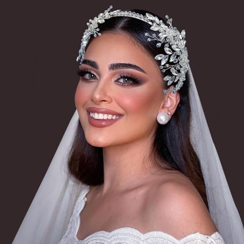 Wedding Hair Pieces for Brides, Bridal Headband, Handcrafted Tiaras for Women(Silver)