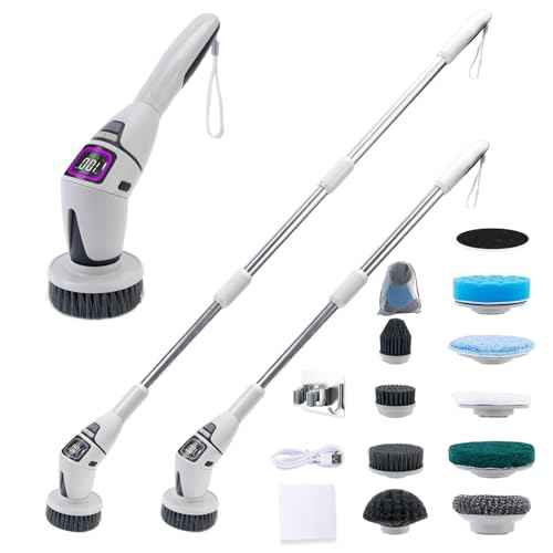 SpinWiz 2025 Model 10 in 1 Electric Spin Scrubber with 10 Replaceable Brushes | Spin Brush for Cleaning | Upgraded Battery | Electric Scrubber | Shower Scrubber with Long Handle