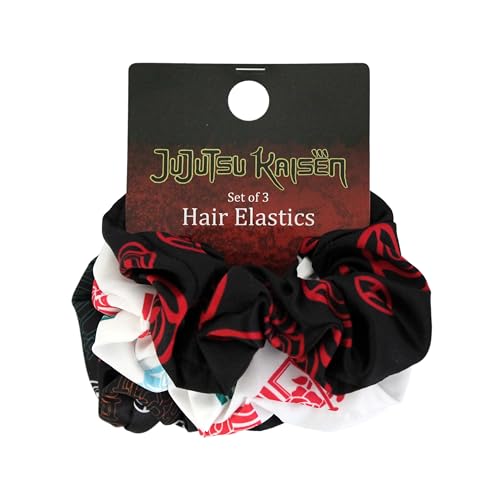 JUST FUNKY Jujutsu Kaisen Scrunchies Set Officially Licensed Anime Hair Ties, Pack of 3