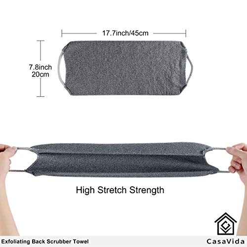 CASAVIDA Back Scrubber for Shower Nylon Bath Towel Washer Exfoliating Washcloth Rear Japanese Stretchable Strap Wash Cloth Body Exfoliation 2 Pack (Rose Pink + Lake Blue)