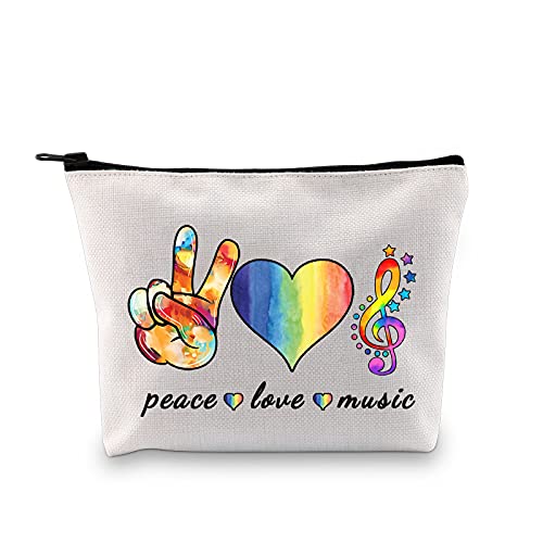 JXGZSO Music Teacher Gift Music Lover Gift Peace Love Music Zipper Makeup Bag Teacher Pouch Music Cosmetic Bag