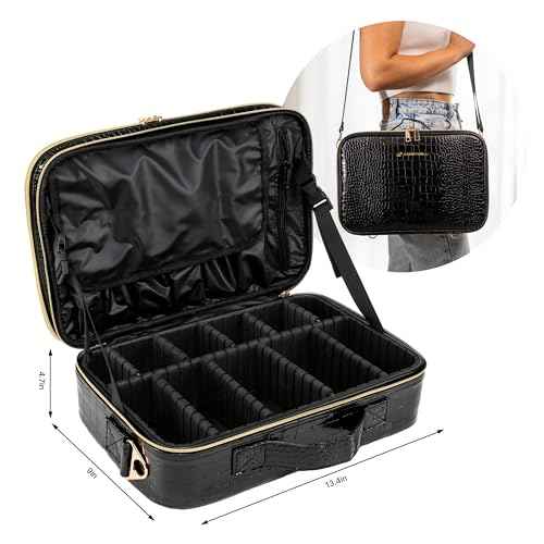 Carrywell |Not Made In China| Makeup Bag Travel Case, Train Case for Cosmetics, Portable Beauty Organizer, Cosmetic Storage Bag With Adjustable Dividers For Make Up and Brushes
