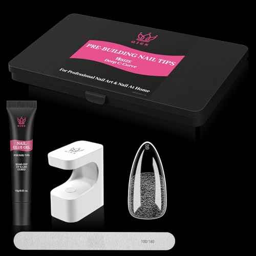 Medium Almond Pre-Building Nail Tips Kit, 15 Sizes 240 PCS Pre-shaped Apex Pink Thick Extensions Tip Soft Half Matte Press On Fake Nails Glue Gel Nail Lamp for DIY Beginners & Salon Manicure