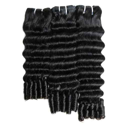 SWEETGIRL Deep Wave Human Hair Bundles Burmese Curly Bundles Human Hair Quick Weave with Spiral End Sew in Hair Extensions 26 Inches 1 Bundle Natural Color