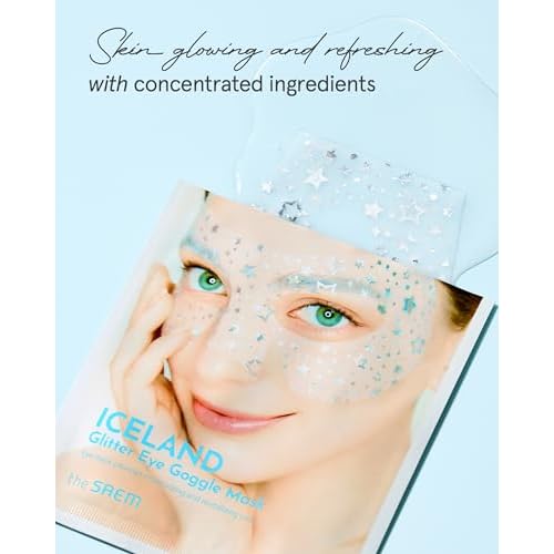 THESAEM Iceland Glitter Eye Goggle Mask - Refreshing & Hydrating Korean Eye Mask Patch for Puffy Eyes - Vitamin & Hyaluronic Acid - Tencel Hydrogel Sheet - Gift for Women 10ea