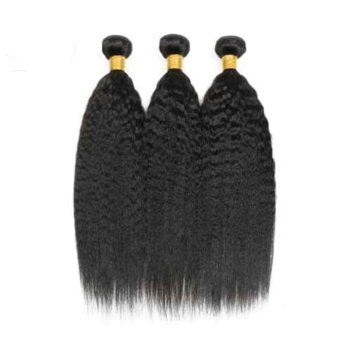 Human Hair Bundles Yaki Straight Bundles 22 24 26 Inch #1B Natural Color Kinky Straight Human Hair Extensions Double Weft Unprocessed Brazilian Virgin Hair 3 Bundle 50 Grams Per Bundle
