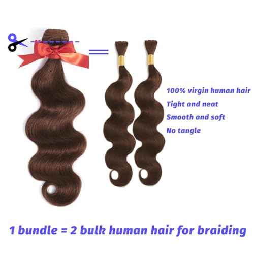 Brown Human Hair Bundles 12A Body Wave Bundles Human Hair 16 18 20 20 Inch 4 Bundles Deal with Baby Hair Unprocessed 100% Indian Sew In Color 4 Bundles Deals with Edges Stripes