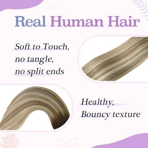 Sindra Human Hair Clip in Extensions Balayage Darker Brown to Ash Brown and Golden Blonde Clip in Extensions Human Hair 20 Inch 120g 6pcs Thick Remy C20#3/8/22