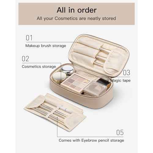 Vlando Travel Makeup Bag,Small Makeup Bag for Women,Gifts for Women Girls, Makeup Pouch Purse Travel Essentials Toiletries-Toffee