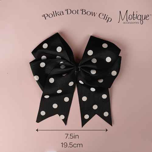 7.5 Inch Polka Dot Hair Bow with Tails Grosgrain Ribbon Hair Clip (Black)