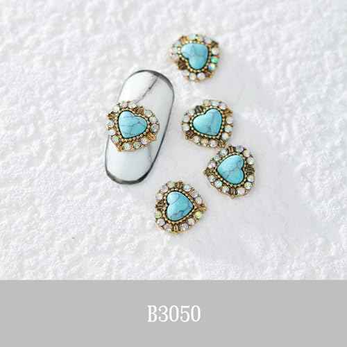 50PCS Western Nails Turquoise Nail Charms 3D Nail Art Supplies Nail Accessories Nail Decoration Retro Nail Charms for Manicure Craft