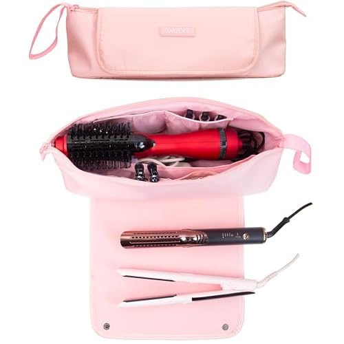 ANGENIL Large Capacity Heat Mat Hot Hair Iron Tools Travel Bag, 2 in 1 Portable Organizer Bags with Large Heat Resistant Mat for Hair Straighteners, Curling Irons, Hot Air Brushes, Travel Essentials