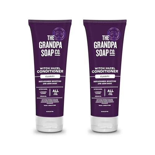 The Grandpa Soap Company Clarifying Witch Hazel Conditioner - Relieves Scalp Conditions and Protects Against Buildup, With Lavender Flower, Sulfates and Parabens Free, 8 Fl Oz, 2 Pack
