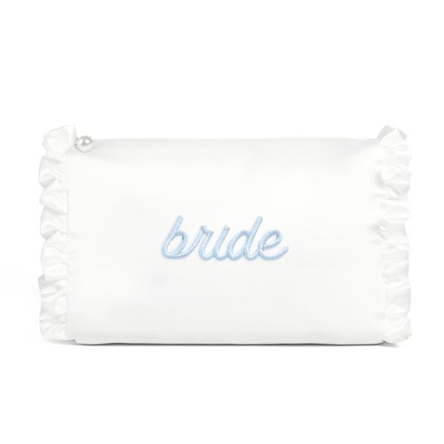 xo, Fetti White Satin Bride Cosmetic Bag | Bachelorette Party Decorations, Bride To Be Purse, Bridal Shower Accessory, GRWM Makeup Bag