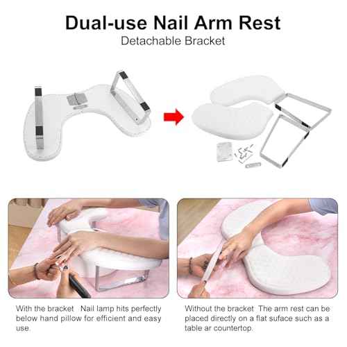 Arm Rest for Nails Tech,U Shape Comfortable Nail Arm Rest Pillow Cushion,Detachable Manicure Hand Rest Holder with Anti-slip Legs,Memory Foam(White)