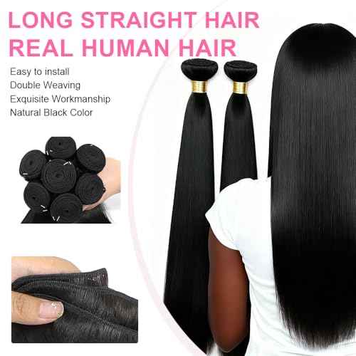 Straight Human Hair Bundles 12A Brazilian Human Hair 3 Bundles 100% Unprocessed Virgin Human Hair Extensions Natural Black Color 18 20 22 Inch