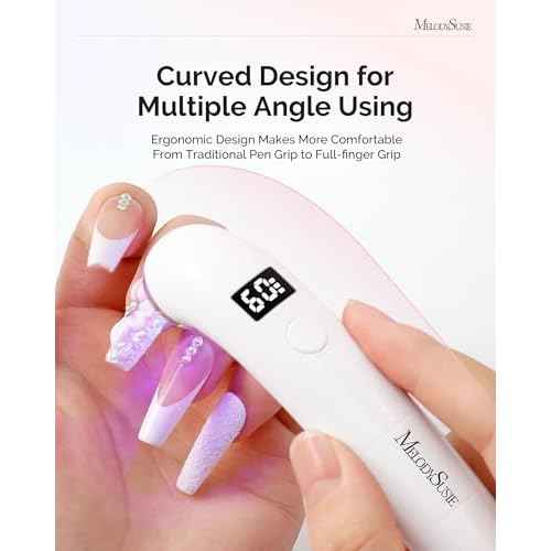 MelodySusie Ergonomic Handheld Cordless UV Nail Lamp with LCD Display & 2 Timers, P-Art01A Rechargeable Mini UV LED Light Flash Cures All Soft Gels, Especially Rhinestone Glue & Liner Gel White