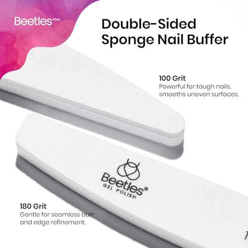 Beetles Pro 10-Pcs Nail File Nail Buffer ? Professional 100/180 Grit Double Sides Sponge Nails Files and Buffers Emery Boards Prep Tool for Acrylic, Gel & Natural Nails ? Salon Quality Manicure Tool