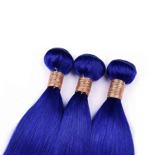 Color Blue Straight Bundles Pure Blue Human Hair Bundles 28 30 32 Inch 8A Brazilian Virgin Remy 3 Bundles Double Weft Soft Real Pure Blue Hair Extensions