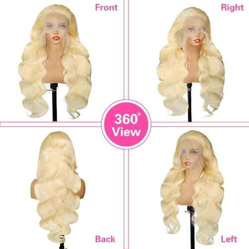 613 13x6 Lace Front Wig Human Hair 200 Density Body Wave Blonde Lace Front Wigs Human Hair 28 Inch Full & Thick 613 HD Lace Frontal Wig Pre Plucked with Baby Hair for Women.