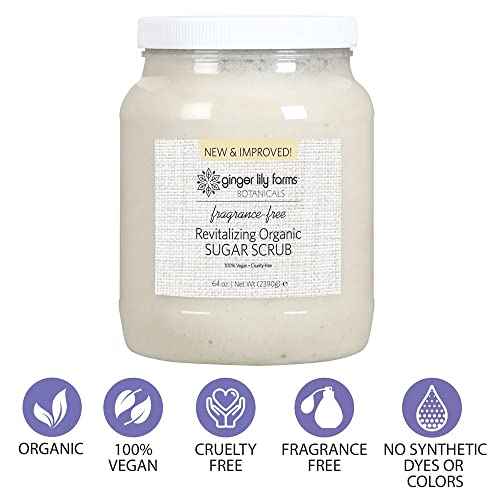 Ginger Lily Farms Botanicals Revitalizing Organic Sugar Scrub, All-Natural Skin Exfoliating Sugar Crystals, 100% Vegan & Cruelty-Free, Fragrance-Free, 64 oz.