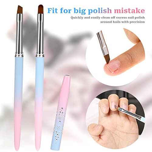 Nail Art Clean Up Brush, 2Pcs Round&Angled Nail Polish Clean Up Brush for Cleaning Fingernails, Professional Nails Design Painting Brushes