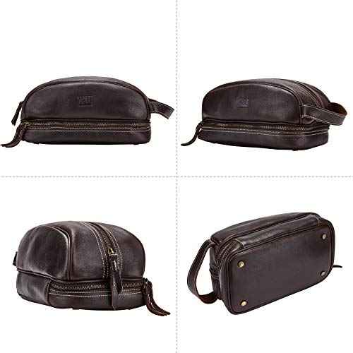 Travel Toiletry Organizer Dopp Kit Water-resistant Genuine Leather Shaving Bag for Toiletries Accessories For Men Women (Dark Brown)