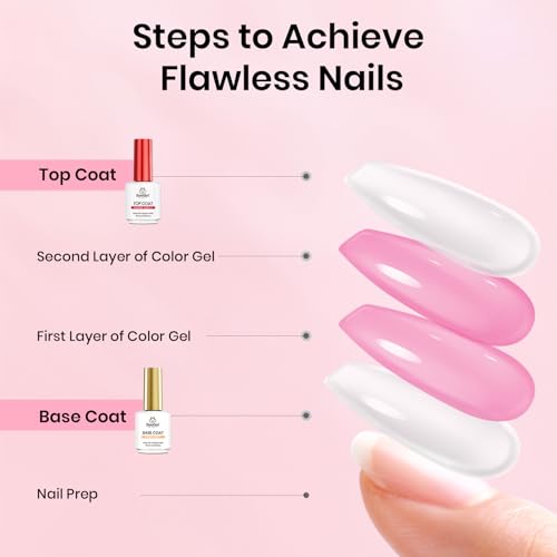 Beetles 15ml Gel Base and Top Coat Set HEMA Free, TPO Free Top Coat Gel Nail Polish & Base Clear Glossy Long Lasting No Wipe Soak Off Upgraded Safe Low-Sensitivity, No More Damaged Gifts for Women