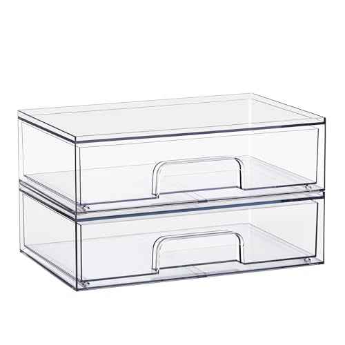 Sorbus Acrylic Storage Containers - 2 Pack, Stackable Storage Bins Set for Bathroom Organization - Clear Acrylic Drawer Organizers - Makeup Case Pull-Out Drawers (12.1’’ Wide)