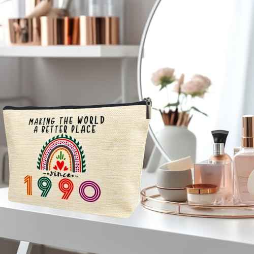 35th Birthday Gifts for Her Makeup Bags, 1990 Happy 35th Birthday Decorations for Women Her, 35 Year Old Gifts Ideas for Daughter, Sister, BFF, Female, Cosmetic Travel Pouch