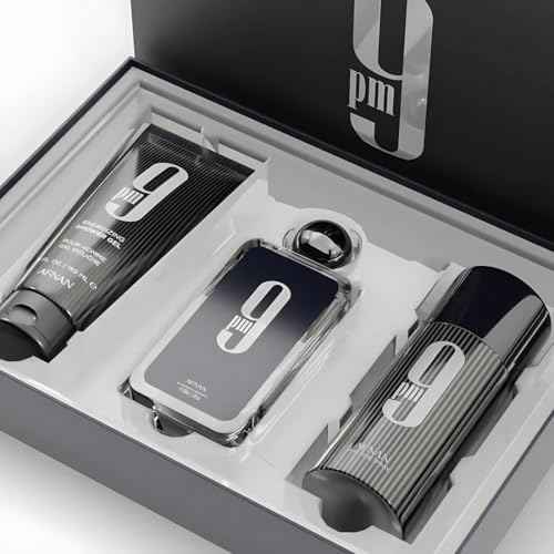 Afnan 9 Pm 3 Piece Set for Men, (3.4 Oz De Parfum Eau De Parfum Spray + 5.0 Oz Shower Gel + 5.0 Oz Perfume Deodorant)