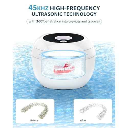 Ultrasonic Retainer Cleaner-45kHz Retainer Cleaner Machine,4 Modes Ultrasonic Cleaner for Dentures, Aligners,Mouth Guards, Braces,Toothbrush,Jewelry-200ML Dental Pod(White)