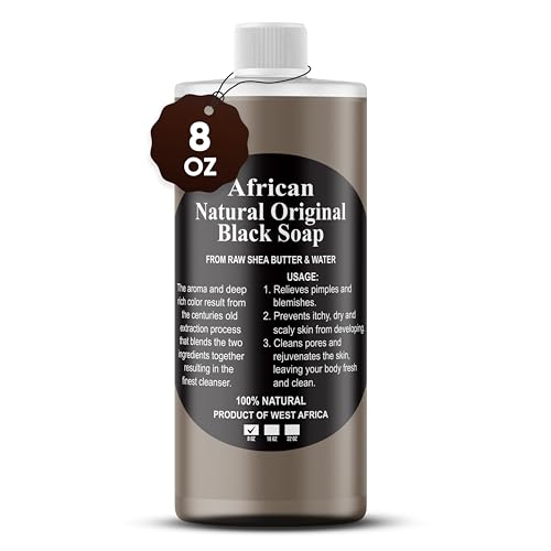 HERBOGANIC African Black Soap Liquid, Natural Liquid Soap From Ghana, Face & Body Wash Supports Moisturizing,Dry Skin, Scars and Dark Spots (8 fl oz)…