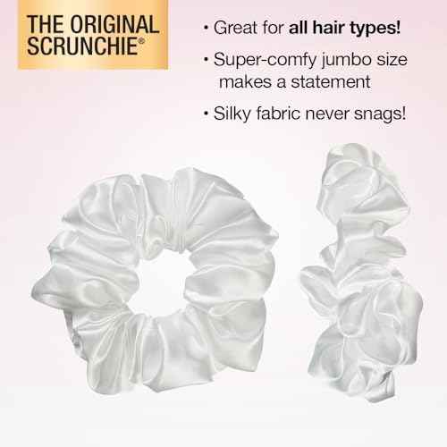 Scunci by Conair The Original Scrunchie hair accessories - hair accessories for women - hair ties - trendy hair accessories - Jumbo Size in Washable White Nylon Silk- 1 Count