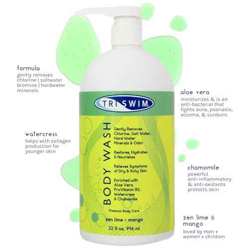 TRISWIM Chlorine Removal Body Wash 32 Fl Oz | Removes Chlorine, Bromine, Hard Water Minerals & Saltwater | Hydrates & Restores Skin | Zen Lime + Mango Scent