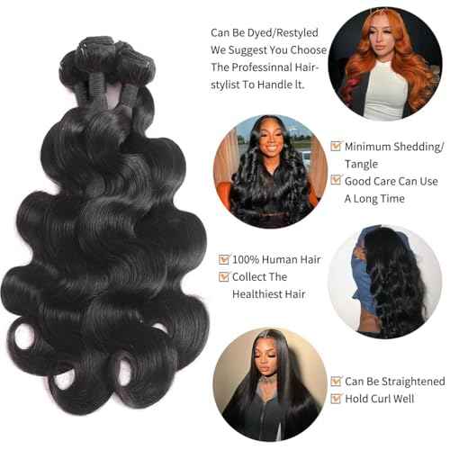 Body Wave Bundles Human Hair 14 14 14 Inch Unprocessed Brazilian Hair 12A Grade 3 Bundles Human Hair Extensions for Women Natural Black