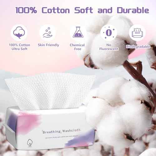 Disposable Face Towel 200 Count, Soft Cotton Face Towels, Dry Wipes Facial Cloths Towelettes for Washing and Drying, Lint Free Facial Tissue for Skincare, Makeup Remover and Cleansing
