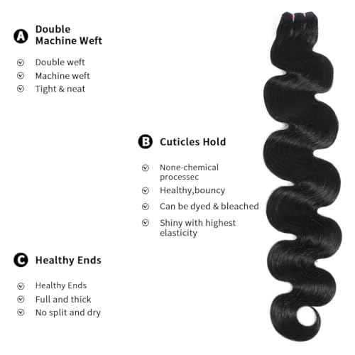 15A Raw Human Hair Bundles Body Wave Human Hair,Triple Lifespan Indian Virgin Hair,No Tangle Shedding,Multiple Washes Keep Texture Silky Soft (3 Bundles Natural Color, 16 16 16 Inch)