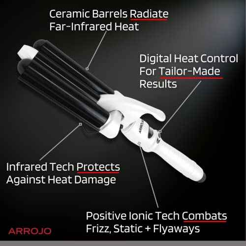 Arrojo Triple-Barrel Mermaid Waving Wand ? Infrared Technology Beach Waver ? Temperature Control Curling Iron ? Positive Ionic Curling Wand ? 3 Barrel Curling Iron for All Types of Hair