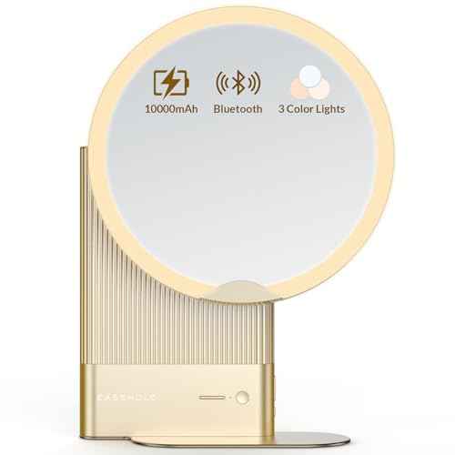 EASEHOLD Smart Vanity Makeup Mirror with Hi-Fi Bluetooth Speaker, 10000mAh Rechargeable Battery, 3 Color Lighting, 360¡Æ Ring Lights, 11-inch Large Cosmetic Mirror, Skin Test APP, Ideal Gifts Choice