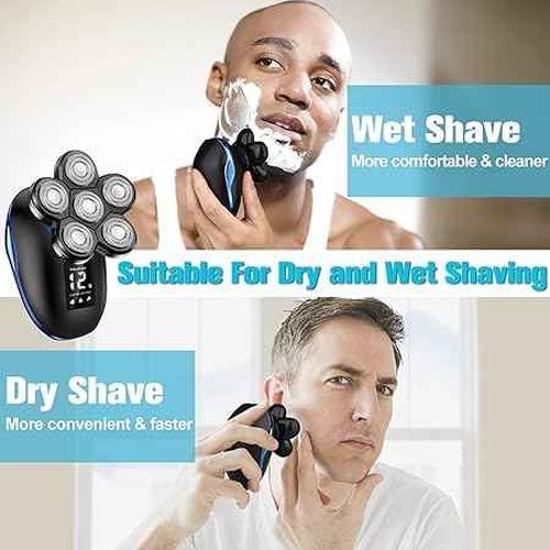 Electric Head Shavers for Bald Men, Upgraded 6-in-1 Waterproof Wet/Dry Grooming Kit Electric Shaver for Men, Cordless Rechargeable Bald Head Razor for Home&Travel