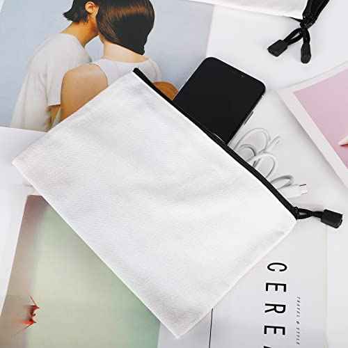 12 Pack DIY Craft Cotton Canvas Bag, Multi-Purpose Cosmetic Bag Makeup Pouches with Zipper Travel Toiletry Bag (XS, white)