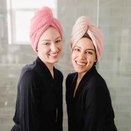 Extra Large 4 Pack Microfiber Hair Towel Wrap for Women Super Absorbent & Quick Dry Hair Drying Towels with Button, Hair Turbans for Curly Hair Long & Short Hair - Anti-Frizz Coral Pink