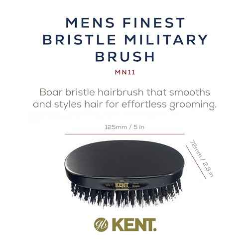 Kent MN11 Finest Men's Hair and Facial Brush for Beard Care - 100% Natural Black Boar Bristle Brush for Mens Grooming, Scalp Stimmulating, 360 Wave, and Beard Straightener For Men's Hair Care