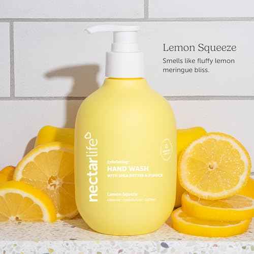 Nectar Life Exfoliating & Moisturizing Hand Wash 3-Pack, Volcanic Pumice for Hand Scrub, Shea Butter Softens Hands, Clean Vegan Ingredients, Lemon Scent