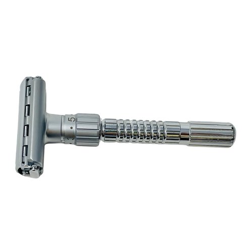 G.B.S Adjustable Double Edge Butterfly Razor Stainless Steel Knurled Handle Ergonomic Non Slip Grip